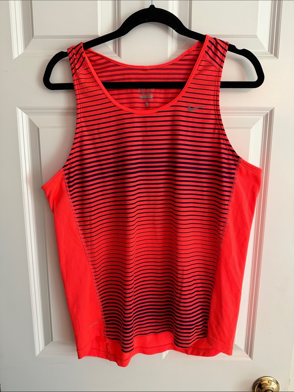 Nike Men’s Neon Coral and Black Striped Tank
